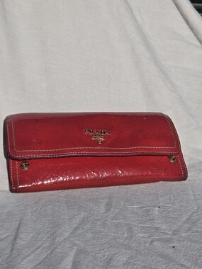 Prada Red Patent Leather Clutch Wallet
